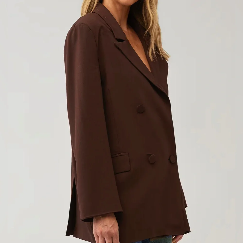 Bardot Oversized Double Breasted Blazer NWOT Chocolate Brown Medium - Picture 9 of 12